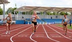 295 Harriet Pryke (Manx Harriers) wins the senior womens 200 metres from 319 Jess Taylor (Sale) and 306 Amanda Shaw (Barnsley AC), Northern Championships, Sport City, Manchester